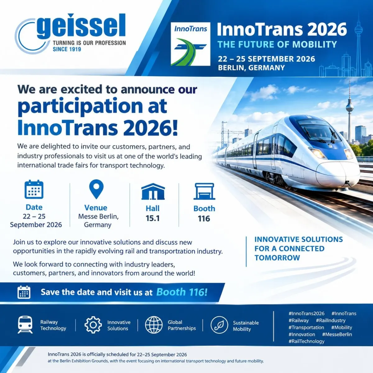 Geissel India at InnoTrans 2026, Berlin